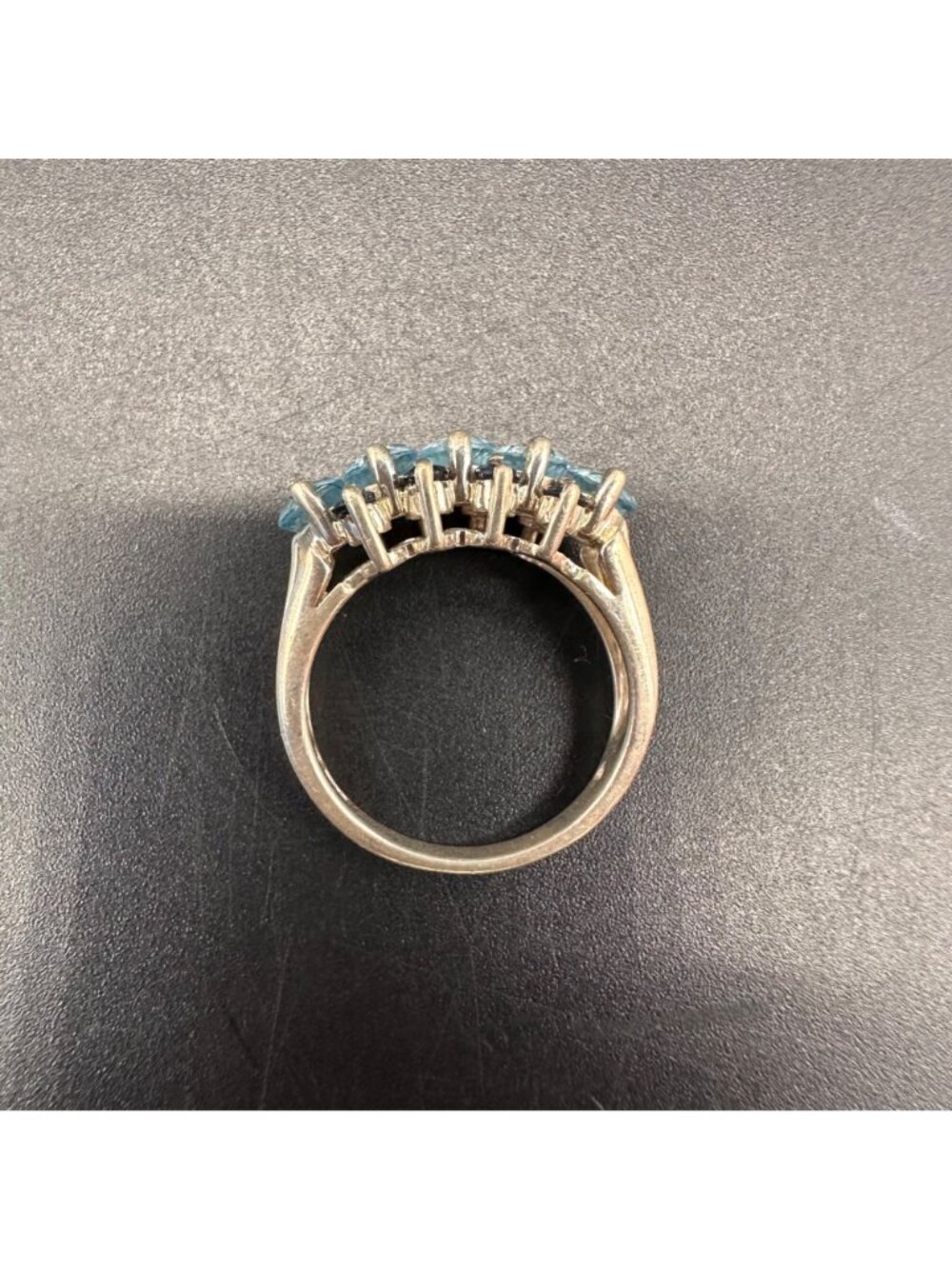 Vintage Sterling Silver Blue Topaz Sapphire Ring 3 Rows Double Split Band Size 6 - Picture 3 of 11
